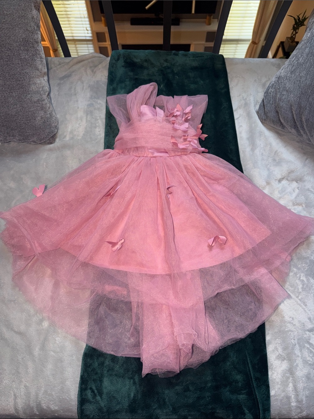 Pink Tulle Party Dress with Butterfly Appliqués